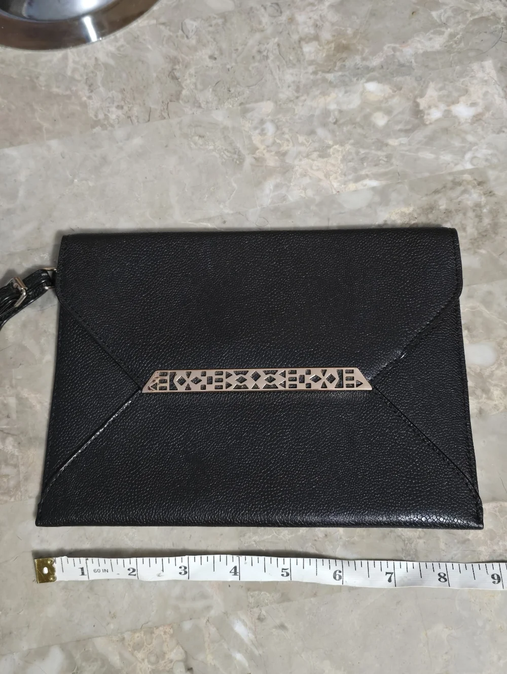 Stella & Dot Avalon Black Envelope Clutch Wristlet w/ Rose Gold Metal Accent